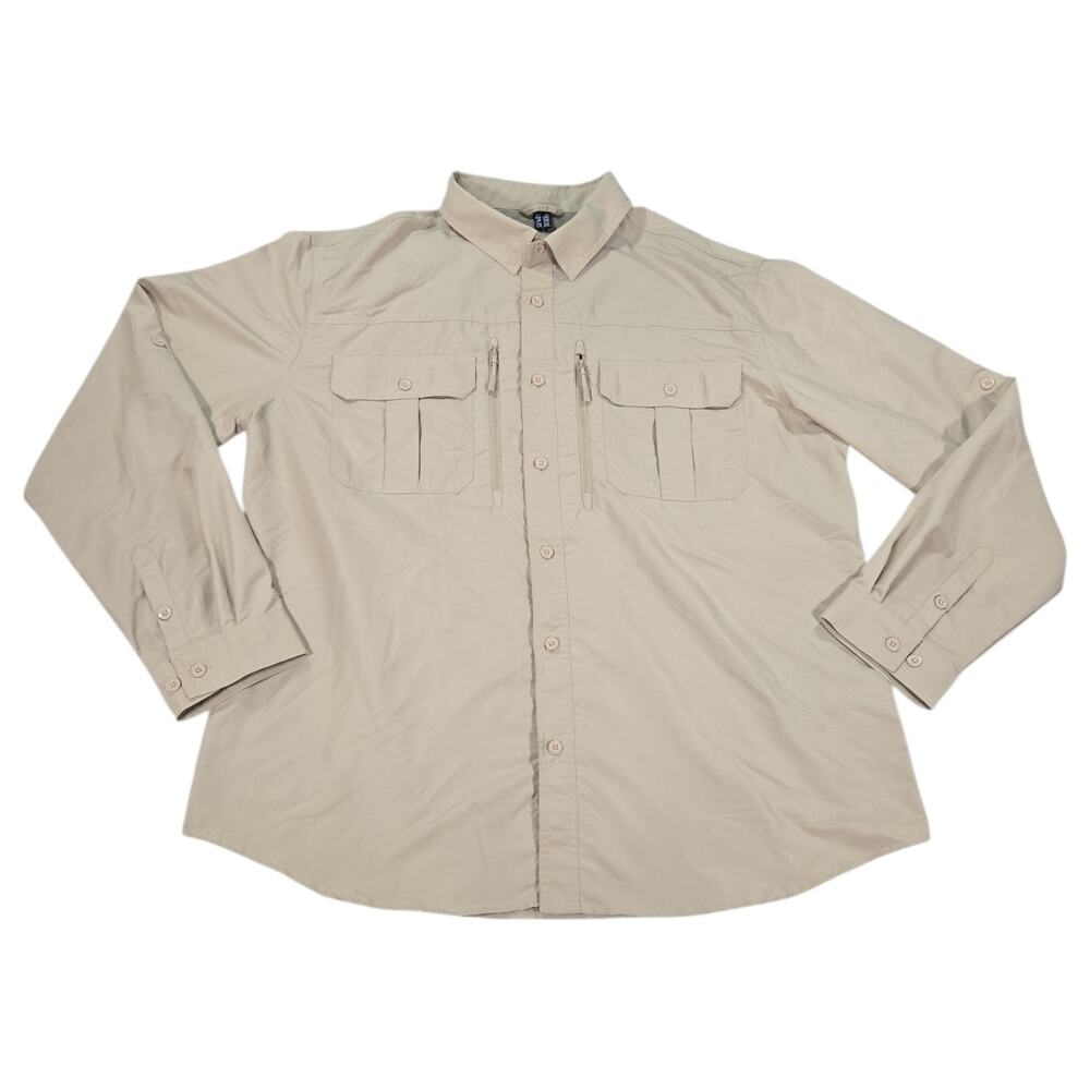 TacVasen Men XL Khaki Long Sleeve Button Up Outdoor Utility Shirt Breathable NWT